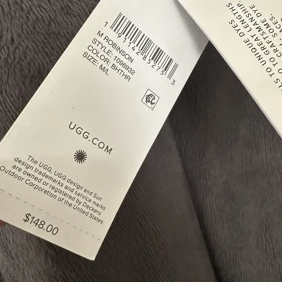 NEW UGG Men's Robinson Robe Black Heather Grey Lined Size M/L - Picture 4 of 9